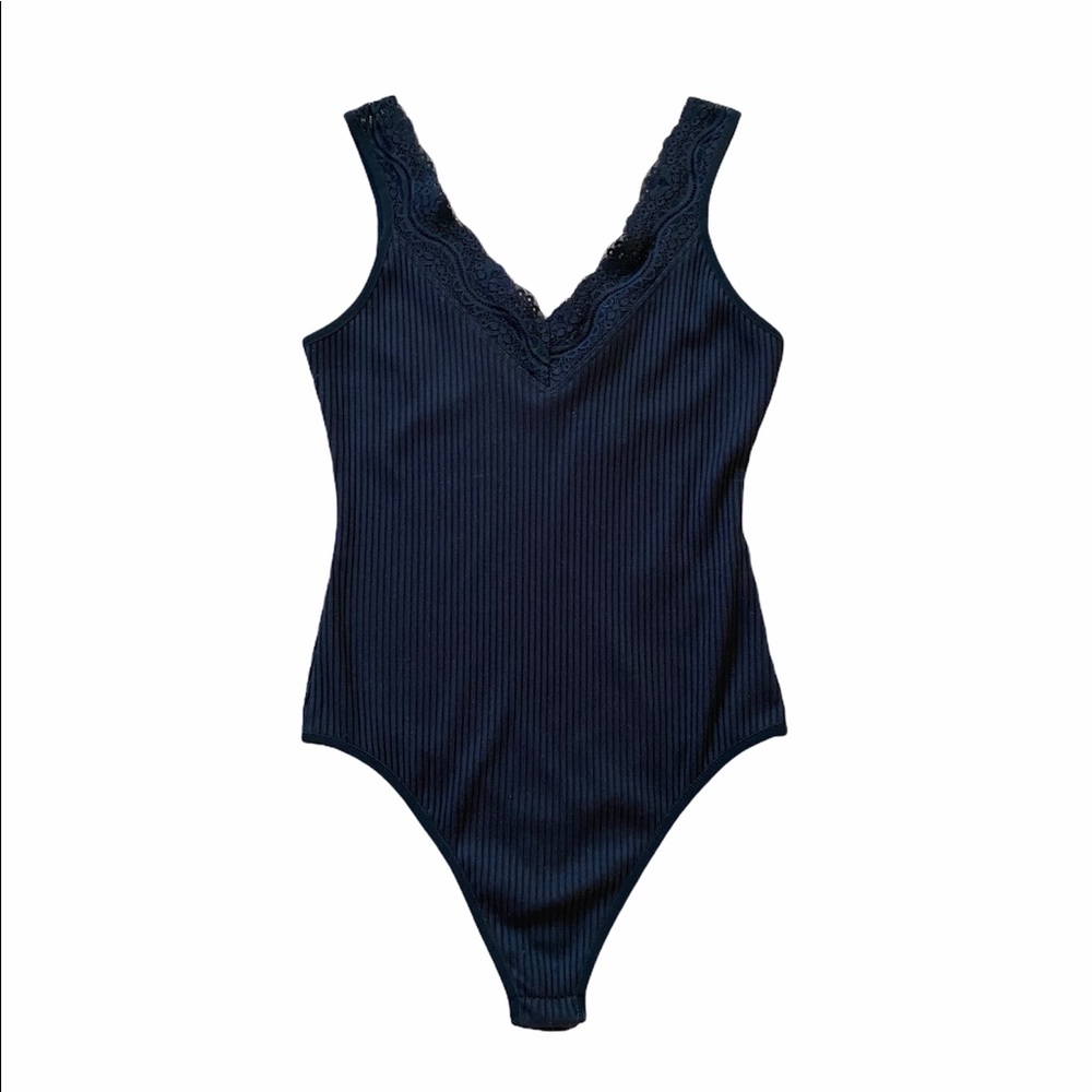 2/$25 BLACK TAPE Ribbed Bodysuit w Lace Size XS